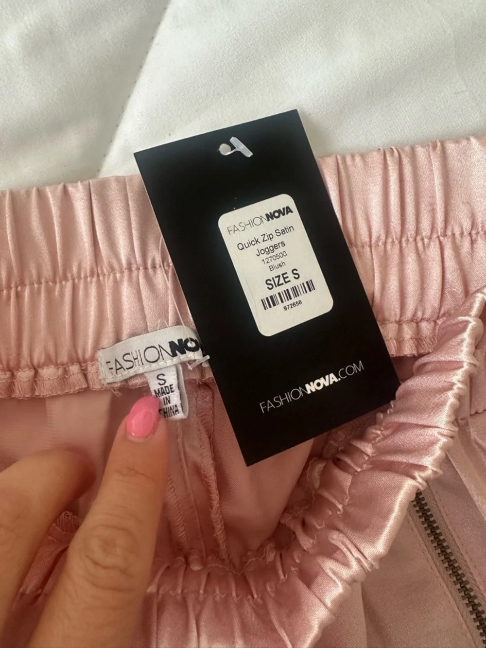 Fashion Nova Satin Track Joggers in Light Pink - Picture 5 of 5